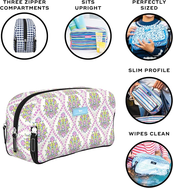 SCOUT 3-Way Toiletry Bag - Travel Makeup Pouch for Women with Three Zipper Compartments - Stands Upright, Wipes Clean