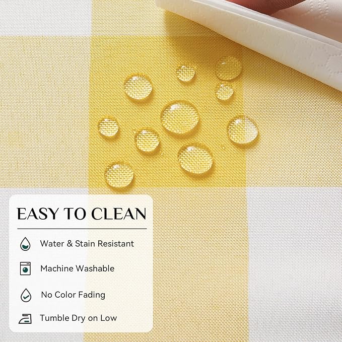 Softalker Gingham Checkered Rectangle Tablecloth - Waterproof Buffalo Plaid Table Cloth Stain Resistant Washable Table Cover for Picnic/Camping/Outdoor - Yellow and White, 60 x 120 Inch