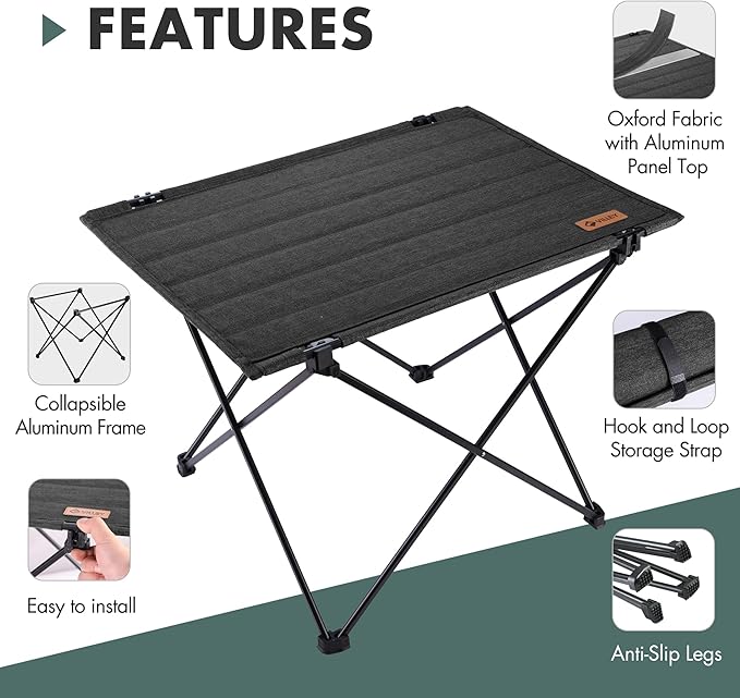 VILLEY Folding Camping Table with Carry Bag, Portable Lightweight Beach Table with Oxford Fabric and Reinforced Aluminum Panel for Outdoor, Camping, Picnic, Backyards, BBQ