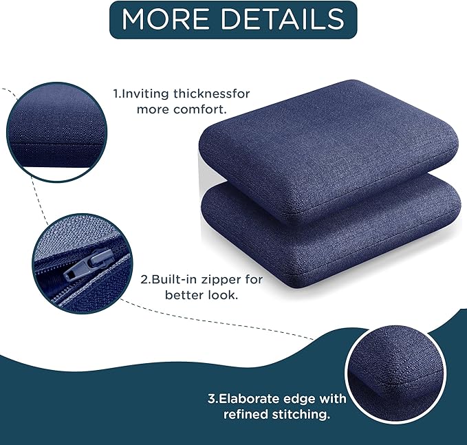 Codi Outdoor Cushions for Patio Furniture 24x24 Inch, Waterproof Chair Seat Cushion with Textured Fabric, Handles & Adjustable Straps, Fade Resistant - Set of 2, Navy Blue