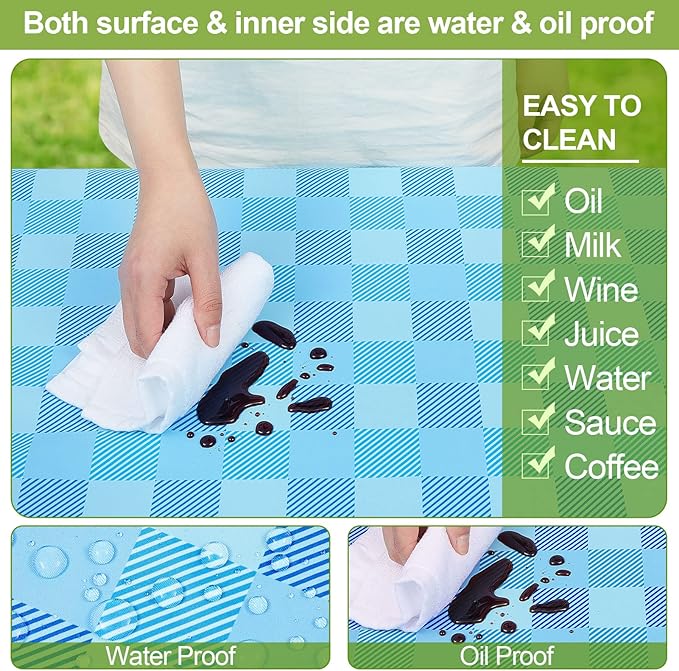 Picnic Table Cover with Bench Covers Camping Essentials Waterproof Windproof Camping Tablecloth with Drawstring Bag, Fitted Rectangle Tables and Seats, 72in, Blue