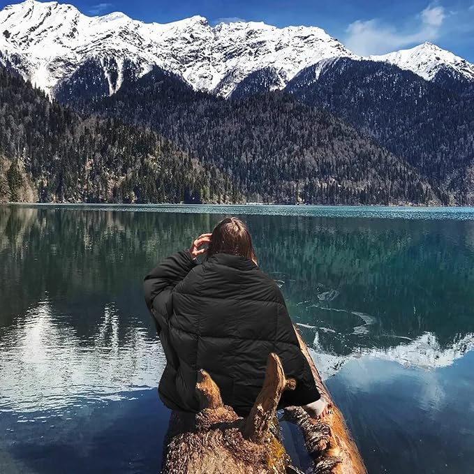 zzlamb Puffy Down Camping Blanket Water-Repellent, Down Throw Travel Blanket Portable for Outdoor, Light Warm Quilt for Couch Plane Car Theater Stadium Picnic RV Backpacking Hammock