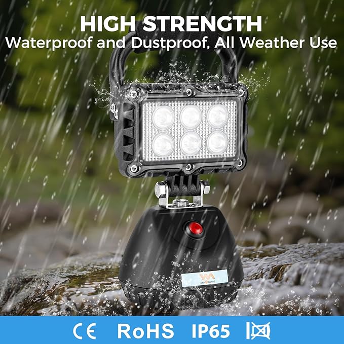 LED 18W Work Light 2400LM Aluminum Alloy Strong Magnetic Waterproof Dustproof Portable Handle Floodlight Suitable for Repair Workshop Garage Construction Site (Black)