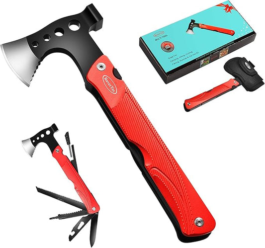 RoverTac Camping Hatchet Multitool Axe Survival Gear, 14-in-1 Multi Tool Axe Hammer Knife Saw Bottle Opener Fire Starter Whistle, Gifts for Men Dad Him, Perfect for Camping Survival Hiking Fishing