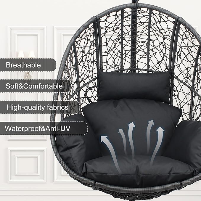 Oversized Hanging Egg Chair Outdoor Indoor, Wicker Swing Egg Chair with Stand 400lbs Capacity for Bedroom, Patio, Garden and Balcony (Grey-nest, Oversize)