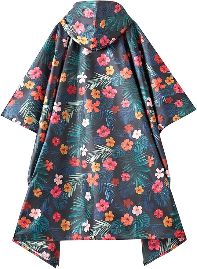 PTEROMY Hooded Rain Poncho for Adult with Pocket, Waterproof Lightweight Unisex Raincoat for Hiking Camping Emergency