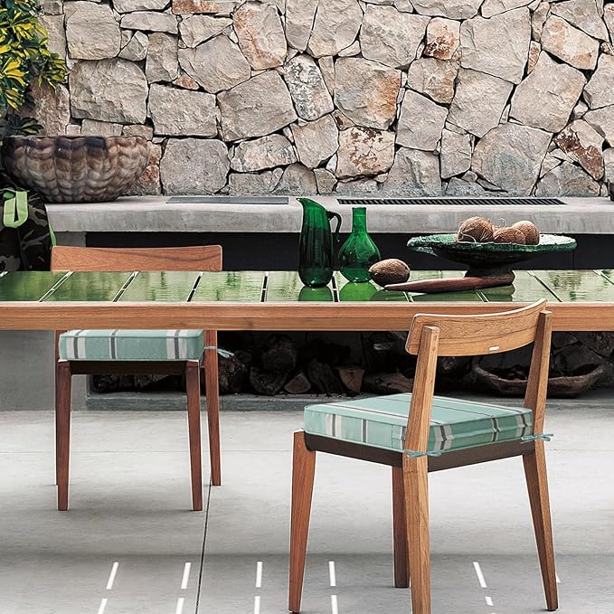 Square Corner Seat Cushions, 19" x 19" x 3", Set of 4, Indoor Outdoor Water Repellent Universal Chair Pads with Ties for Patio Furniture, Garden Deck Dining Chairs, Aqua Stripe