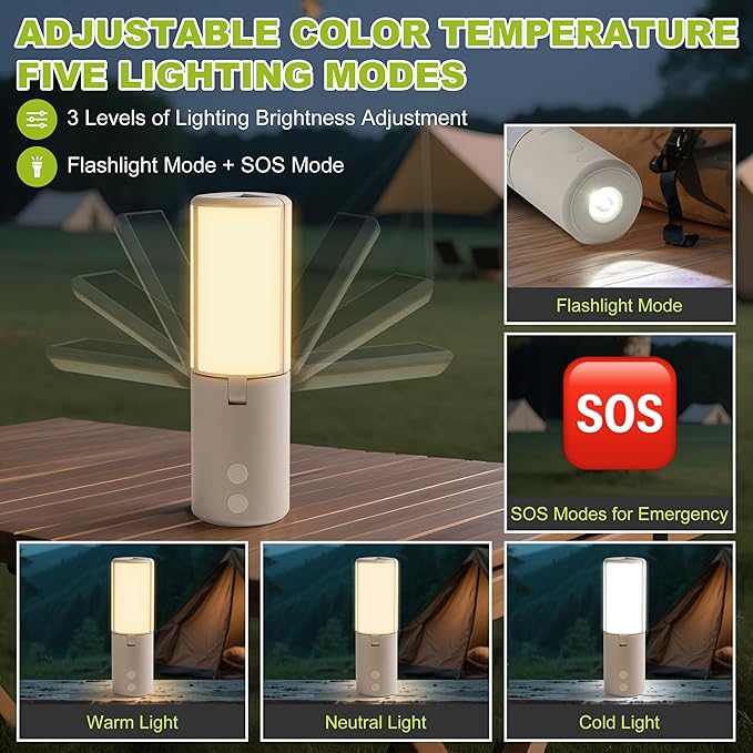 Solar Camping Lantern 8000mAh–Rechargeable,Foldable Camping Light,Stepless Dimming,Flashlight & SOS Modes,USB Charging,Waterproof & Portable Handle,Ideal for Camping,Emergency,Travel,Outdoor,Home Use