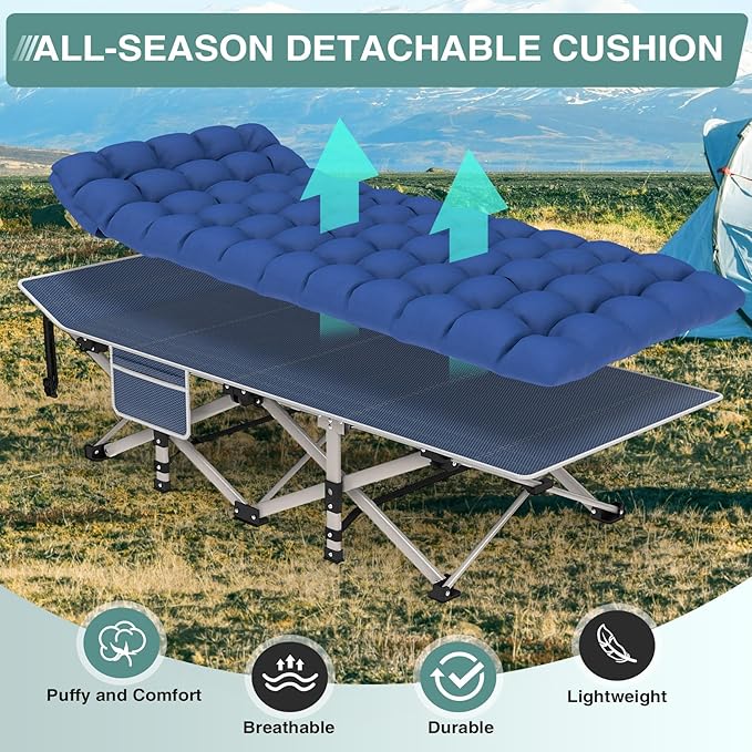 ZENPETIO Folding Camping Cot for Adult, 28In Portable Sleeping Cot with Mattress, Outdoor Heavy Duty Cot Bed for Camp with Carry Bag, Max Loading 500lbs for Home, Office, Camp, Travel, Vacation