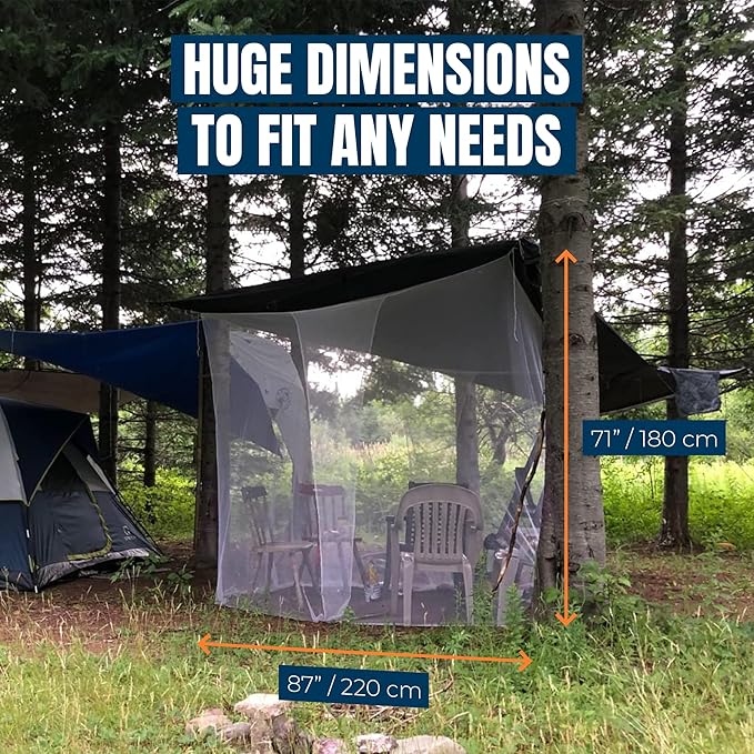 MEKKAPRO Ultra Large Mosquito Net with Carry Bag, Large 2 Openings Netting Curtains | Camping, Bedding, Patio | Carrying Pouch and Hanging Kit