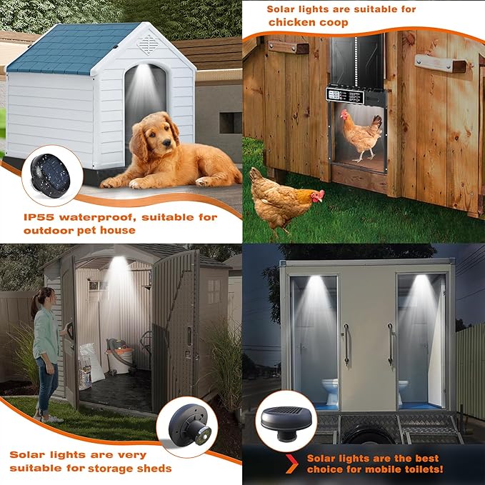Solar Motion Sensor Lights for Outdoor Portable Toilet, Waterproof Roof Mounted Solar Light for Chicken Coop, Dog House, Storage Shed,Portable Restroom,Camping Accessories