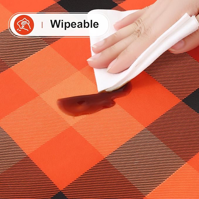 misaya Round Waterproof Vinyl Table Cloth, Buffalo Flannel Backed Tablecloth, Wipeable Plastic Table Cover for Dinner, Kitchen, Picnic (60", Black and Orange and Yellow)