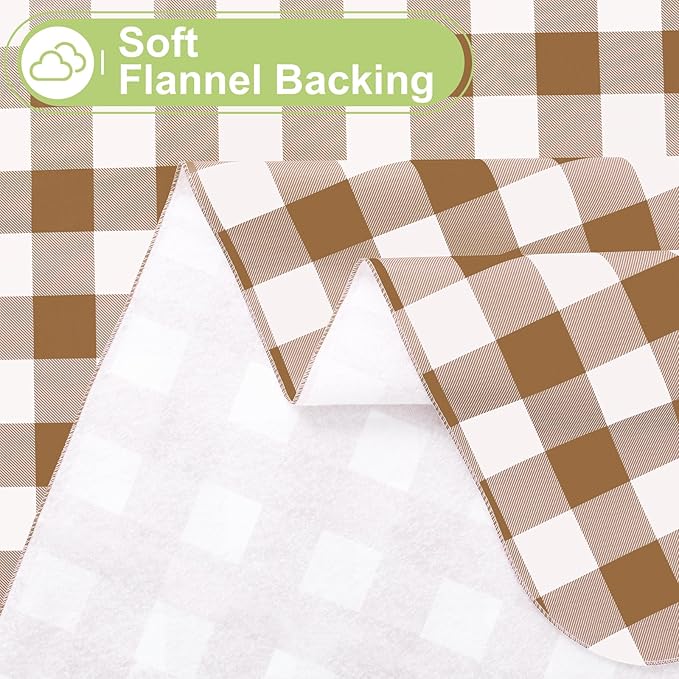 Smiry Rectangle Table Cloth, Waterproof Vinyl Tablecloth with Flannel Backing, Wipeable Buffalo Plaid Table Cover for Dining, Indoor and Outdoor (Brown & White, 52"x70")