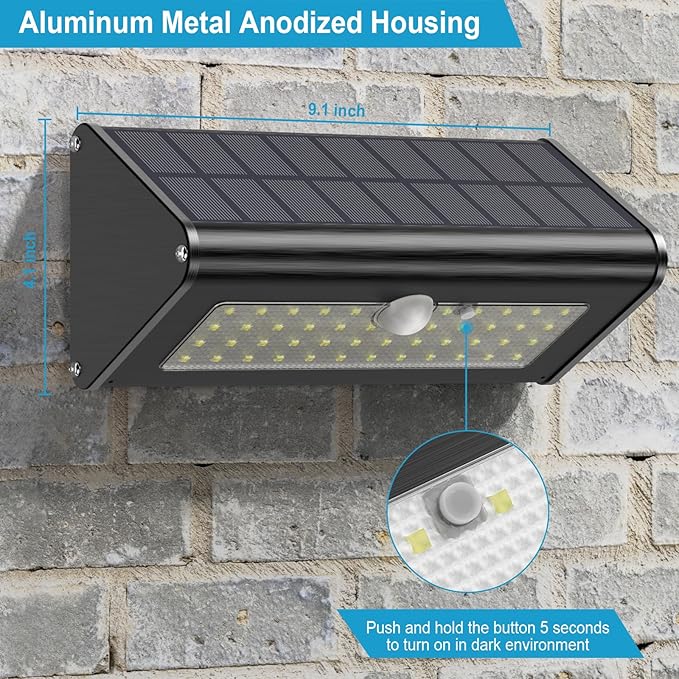 SECUROAD 1100 Lumens Solar Motion Sensor Lights Outdoor, IP65 Waterproof, 4500mAh Battery, Black Aluminum Metal Security Flood Wall Lights, 1 Pack, Warm White