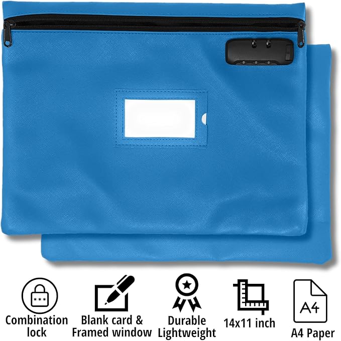 Sky Blue Notary Bag | 14x11 Inch | Locking Document Case | Zipper Closure | Fits Notary Kit, Stamp, Embosser, Ink Pad & Valuables