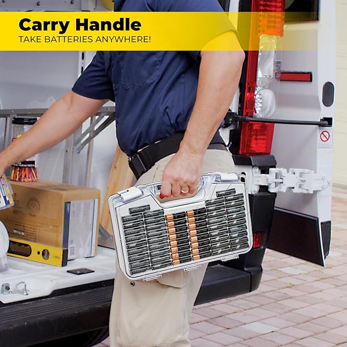 Ontel Battery Daddy Storage & Organizer Case with Tester, Stores & Protects Up to 180 Batteries, Double-Sided, Durable Design with Clear Locking Lid, Secure Latches & Portable Carrying Handle - White