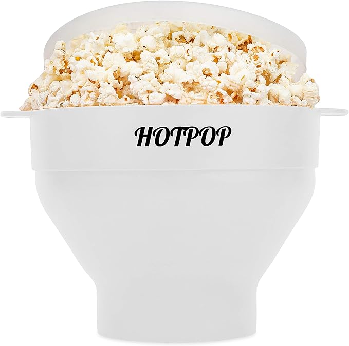 The Original HotPop Silicone Popcorn Maker - Microwave Popcorn Popper - Collapsible Bowl, Heat-Resistant, Easy to Clean, Ideal for Family Movie Nights, 15-Cup Capacity - White
