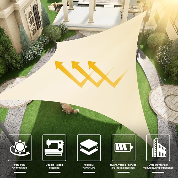 Sun Shade Sail Canopy, 10' x 13' Rectangle 95% UV Block Shade Cover for Outdoor, Backyard Patio, Lawn, Garden, Sandbox Carpor Sand