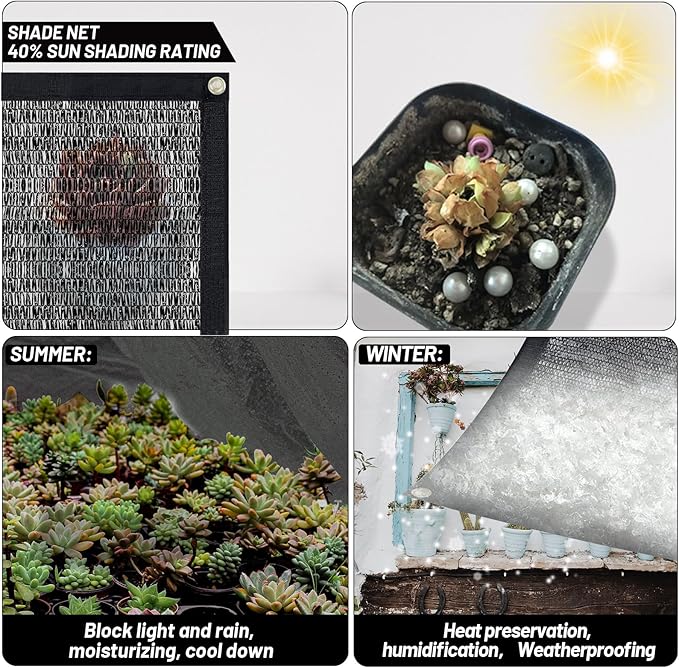 Cool Area 40% Sun Shade Cloth Mesh Tarp with Grommets for Plant Cover 8x20ft Patio Canopy Garden Pergola Blackhouse Car Barn Kennel Black