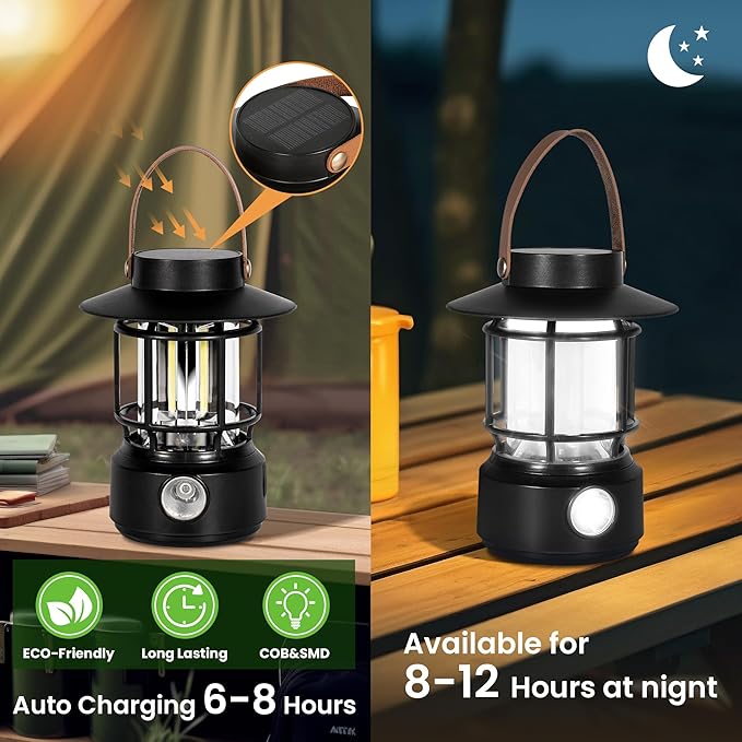 Led Camping Lantern 2 Pack, 1000LM, Solar Lantern Rechargeable Camping Lights with Side Flashlights for Emergencies, IPX5 Waterproof Portable led Lanterns for Power Outages,USB C Cable Included