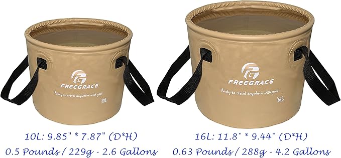 Premium Collapsible Bucket by Freegrace - Compact Portable Folding Water Container - Lightweight & Durable - Includes Handy Tool Mesh Pocket