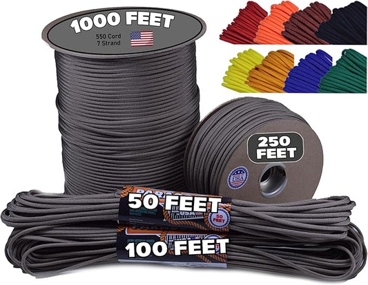 BORED? PARACORD! 550 lb Paracord - Ideal for Crafting, Camping, DIY Projects, Active & Military Outdoors - Strong Survival Rope - Tactical Parachute Cord Type III - Tan 50 Feet