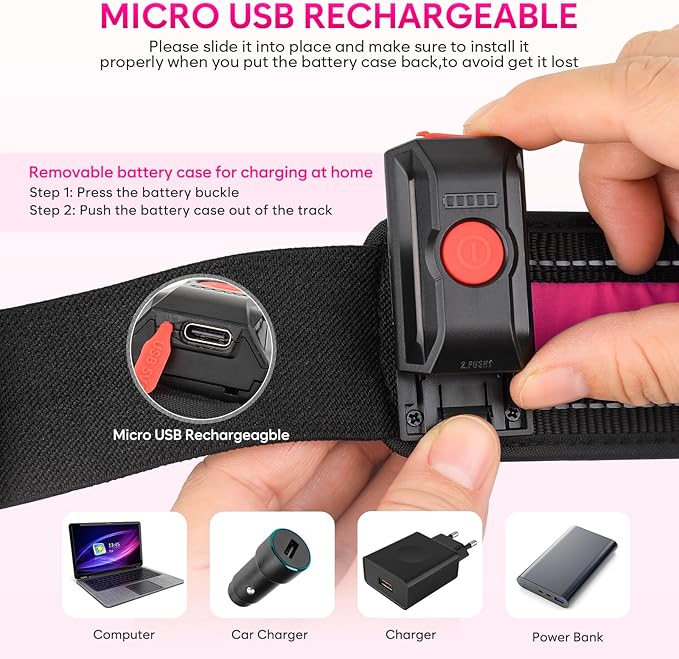 Illumifun LED Running Belt - USB Rechargeable Light Up Sash, High-Visibility Elastic Waistband Light for Running Cycling Hiking Camping Nighttime Activities