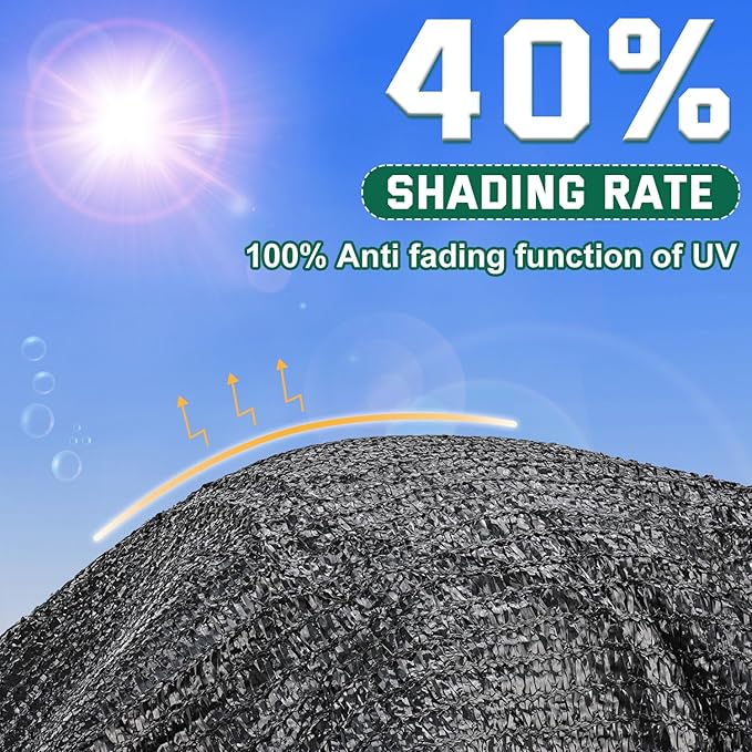 Kesfitt Garden 40% Shade Cloth, Resistant Sun Shade Net 20x30FT Mesh Tarp with HDPE Material and Reinforced Grommets Shade Trap for Greenhouse, Plant, Pergola, and Backyard Patio Sunshade