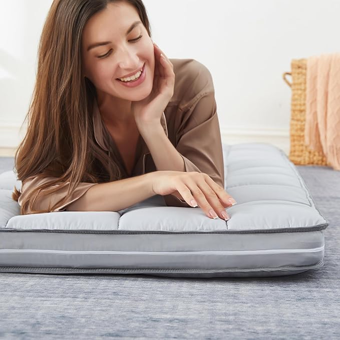 4Inch Cot Mattress Topper,Twin Gel Infused Memory Foam,Machine Washable Thickened Pillow Top Cover,Roll Up Floors Mat,Portable Folding Sleep Pad(75 x 38“)