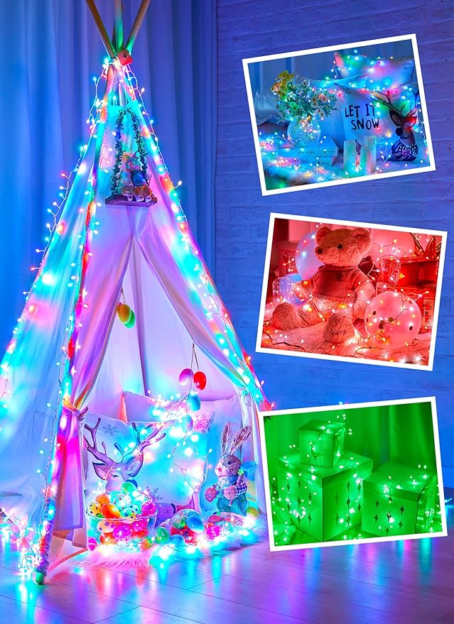 Moonflor 10FT Fairy Lights Color Changing - 100 LED 22 Colors Cluster Fairy Lights with Remote, Firecracker String Lights with 12 Modes, Halloween Fairy Lights for Bedroom Indoor Classroom Christmas