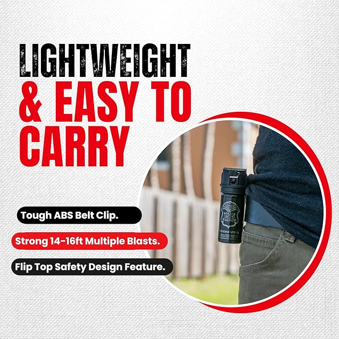 POLICE MAGNUM Pepper Spray Self Defense- Max Strength- 16ft Range- Portable Law Enforcement Unit - Made in The USA - 1 Pack 2oz Flip Top