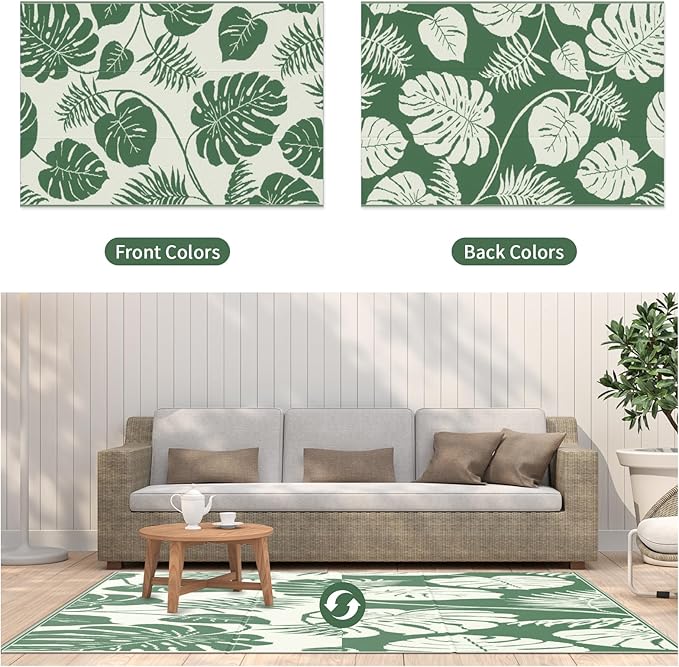 Reversible Rugs Plastic Rug Outdoor Rug Lightweight Outside Mats Modern Outdoor Rug for Patio Portable Mats for RV Backyard Deck Picnic Beach, 6' x 9' Green