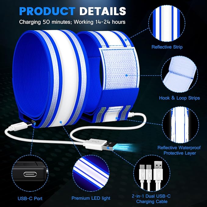 Light Up LED Armband for Running Walking at Night,Reflective Arm Bands for Runners,Rechargeable Jogging Lights,High Visibility Night Running Safety Gear Adjustable Running Women Men Kids