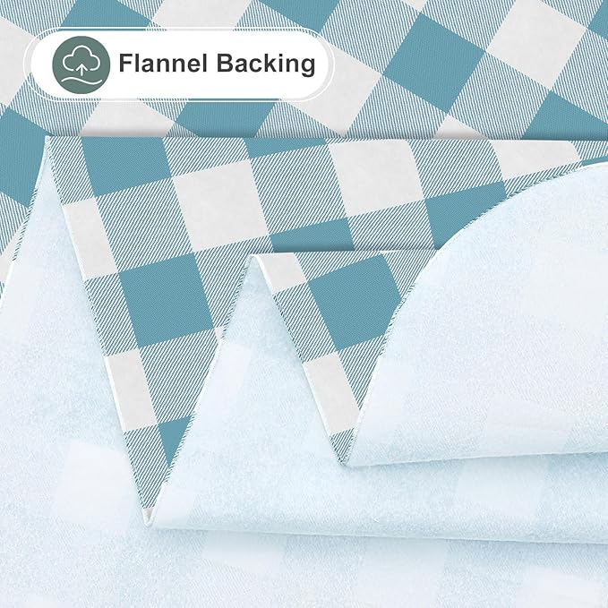 misaya Rectangle Waterproof Vinyl Table Cloth, Buffalo Flannel Backed Tablecloth, Wipeable Plastic Table Cover for Dinner, Kitchen, Outdoor (60" x 120", Aquamarine and White)