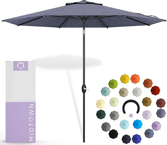 Midtown Umbrellas 10-Year-No-Fade - 9 Ft - UV Proof Purple Texture Polyester Fabric - Umbrella Outdoor Patio, Auto-Tilt Aluminum Frame Patio Umbrella for Garden, Pool & Deck - Black Pole