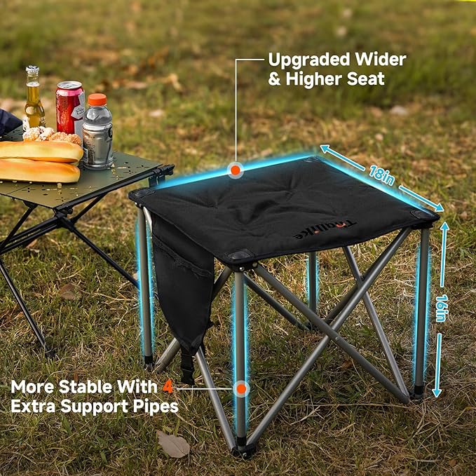 Upgraded Padded Camping Stool with Storage Bag 18 Inch Oversized Folding Foot Rest Portable Heavy Duty Camp Stool Supports 450LBS with 4 Reinforced Steel Tubes for Outdoor Hiking Fishing Lawn Travel