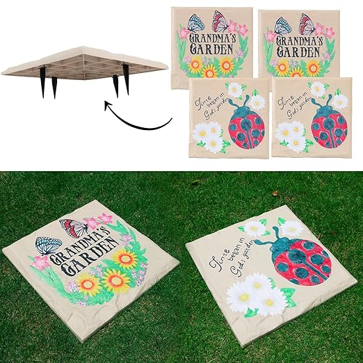 4Pcs Square Butterfly Stepping Stone Outdoor Garden Walkway, Durable Plastic Pavers for Patio, Pathway, and Landscaping, Weatherproof Stepping Stones with Ground Stakes for Easy Installation