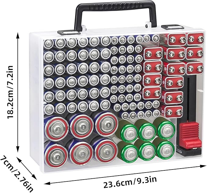 RISOU Battery Organizer Storage Case,Stores More Than 95 Batteries - Battery Storage Box for AA AAA 9V C D Lithium 3vLR44 CR2016 CR1632 CR2032 CR2025 (CASE ONLY) (Transparent)