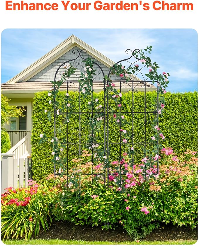 VEVOR Garden Trellis for Climbing Plants, 71 x 20 in, 2 Packs Rustproof Metal Garden Flower Trellis, Outdoor Climbing Rose Trellis Cucumbers Support, Decorative Clematis Trellis for Courtyards Lawns