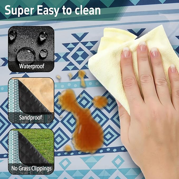 Extra Large Picnic Outdoor Blanket 80''x80'' Waterproof and Sandproof Picnic Mat for Beach Foldable Camping Accessories for Grass Lawn Park