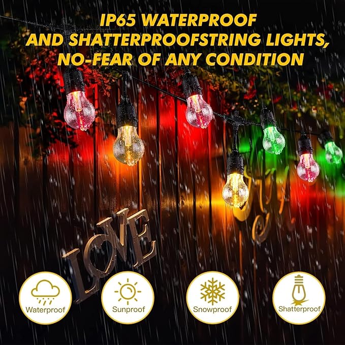 Auroraworld RGB Solar String Lights, 144FT Patio Lights， Commercial String Lights for Garden