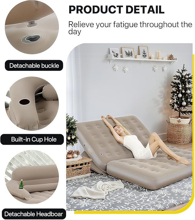 JEASONG Inflatable Chair Sofa with Built-in Rechargeable Pump, 2-in-1 Air Couch & Mattress Bed, One-Touch Inflation, Multifunctional for Home or Outdoor, Foldable, Easy Storage