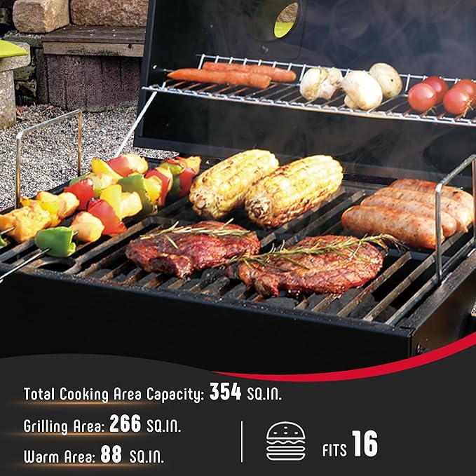 Portable Charcoal BBQ Grills with Cast Iron Grates, Tabletop Charcoal Grills with 354 Sq. In Cooking Area, for Outdoor Camping and Picnic, Black, L26.8’’x W20’’x H21.3’’