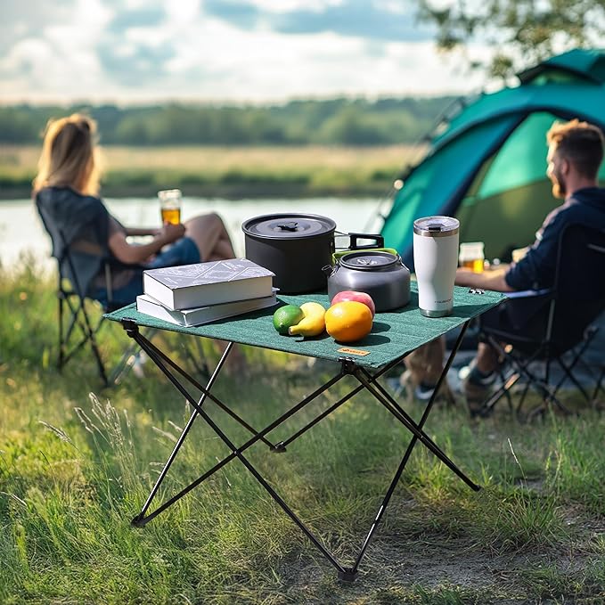 VILLEY Folding Camping Table with Carry Bag, Portable Lightweight Beach Table with Oxford Fabric and Reinforced Aluminum Panel for Outdoor, Camping, Picnic, Backyards, BBQ