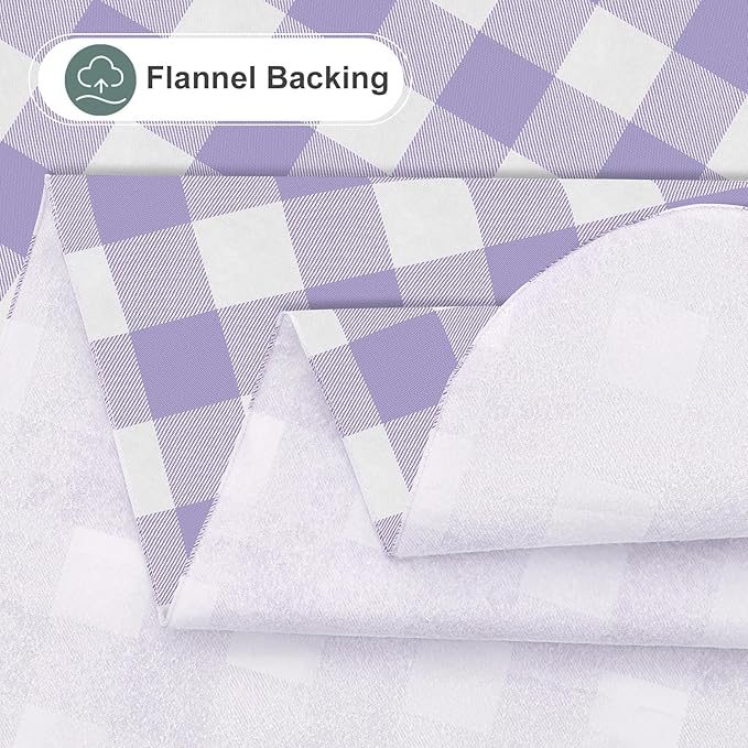 misaya Rectangle Waterproof Vinyl Table Cloth, Buffalo Flannel Backed Tablecloth, Wipeable Plastic Table Cover for Dinner, Kitchen, Outdoor (54" x 78", Lavender and White)