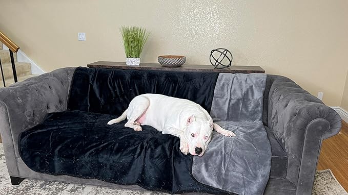 Waterproof, Super Soft, Leak Proof, Totally Pee Proof, EZ-Wash, Durable (80"x60", Black/Grey) Two-Color Reversable, 3 Layer Blanket, Adults, Pets, Dogs, Cats