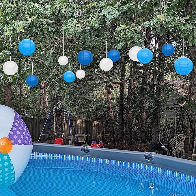 12Pcs Round Paper Lanterns Assorted Sizes (6" 8" 10" 12") for Home Decor, Restaurant, Church, Wedding, Birthday Party Decorations, Hanging Chinese Japanese Paper Lantern Lamps (Blue Series)