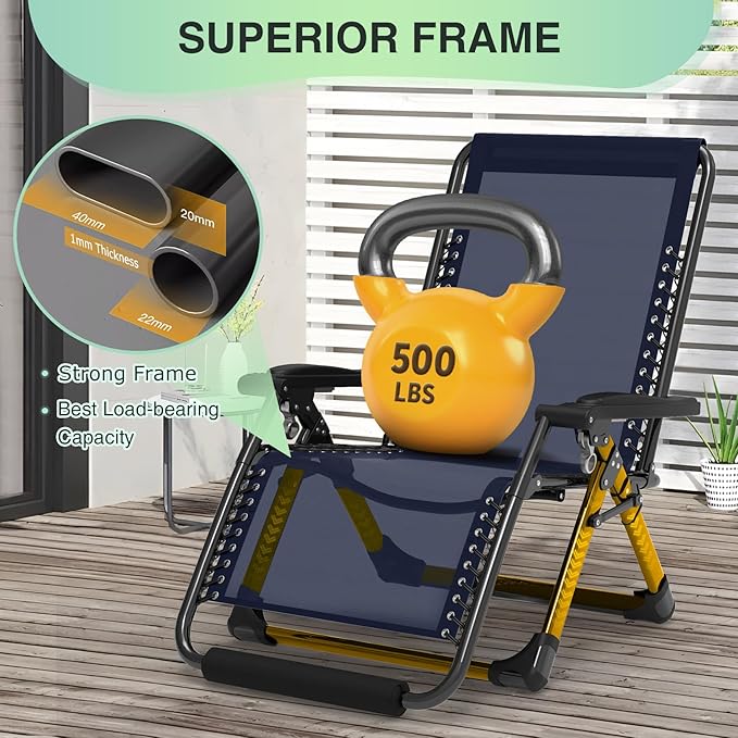 Suteck Oversized Zero Gravity Chair,33In XXL Lounge Chair w/Removable Cushion&Headrest, Reclining Camping Chair w/Upgraded Lock and Footrest, Reclining Patio Chairs Recliner for Indoor Outdoor,500LB