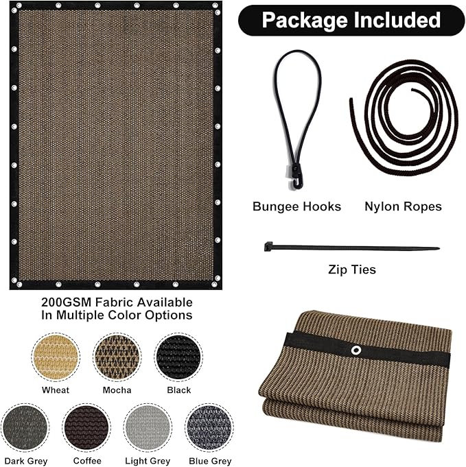 Artpuch 90% Sun Shade Cloth, 6 x 20 FT Pergola Shade Cover Canopy with Grommets, Sun Screen Fabric Tarp for Patio, Outdoor, Garden, Backyard, Mocha