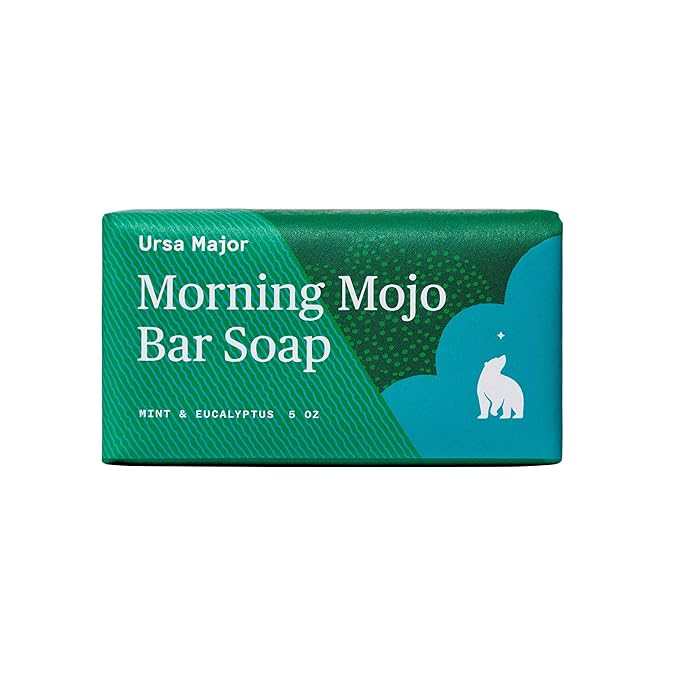 Ursa Major Natural Bar Soap | Morning Mojo Bar Soap | Exfoliating Soap with Peppermint, Eucalyptus and Rosemary | Formulated for Men and Women | 5 ounces
